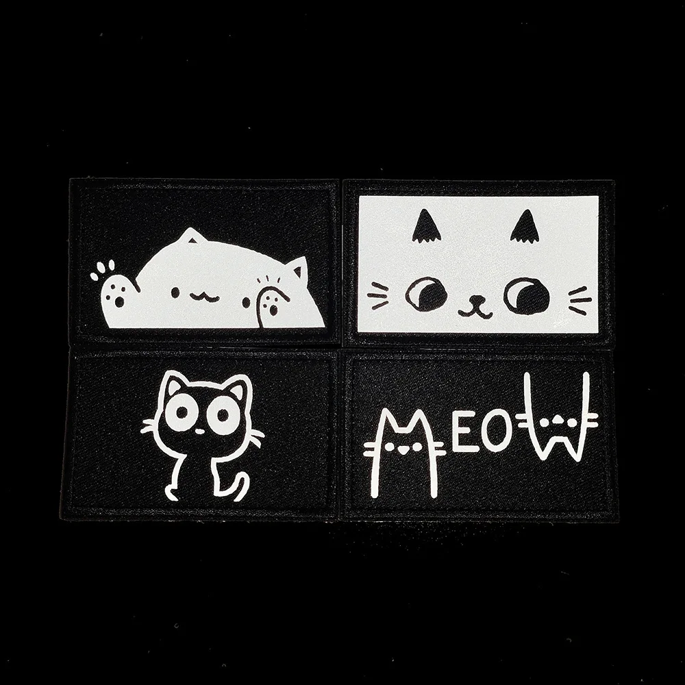 Parche táctico reflectante gato creativo para mochila, gancho y bucle