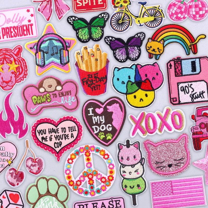 Parche bordado de dibujos animados rosa Y2K, parches para planchar, diseño bonito Retro para chaqueta vaquera, decoración femenina nostálgica de los años 2000, planchado y costura - imagen 2
