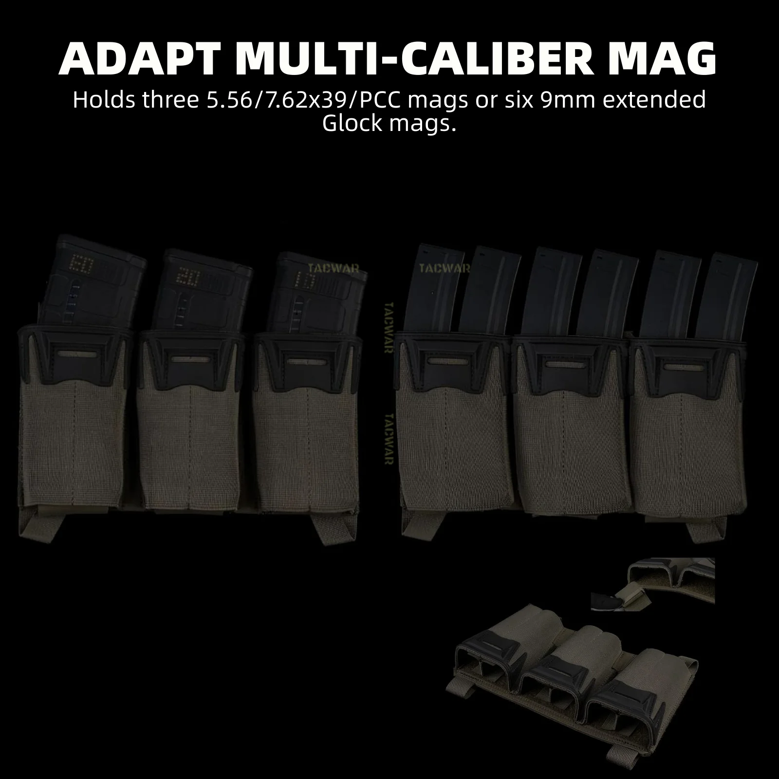 Bolsa Triple Mag multicalibrador con gancho G para Mag de 5,56/9mm/PCC, placa frontal Airsoft para portador de placa K19/KZ/LV119/FCV5 - imagen 5