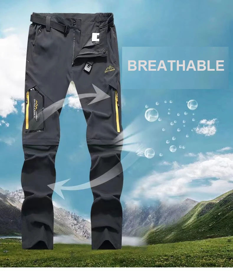 Pantalones finos elásticos de verano para hombre, SoftShell, impermeables para exteriores, Camping, senderismo, pesca, ciclismo, escalada, pantalones desmontables - imagen 2