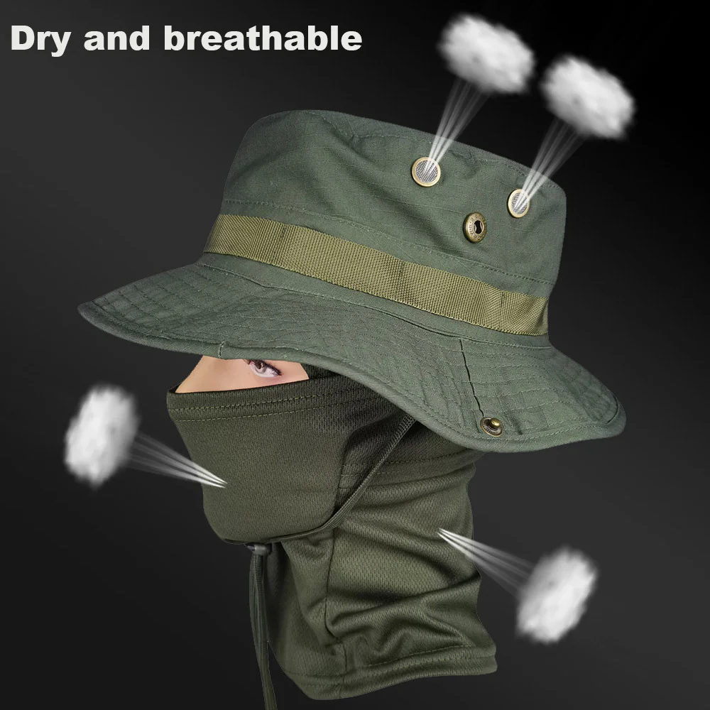 Boonie sombrero táctico de camuflaje, gorra de verano para caza, senderismo, al aire libre, gorras de sol, polaina de cuello CS, máscara facial a prueba de viento - imagen 5