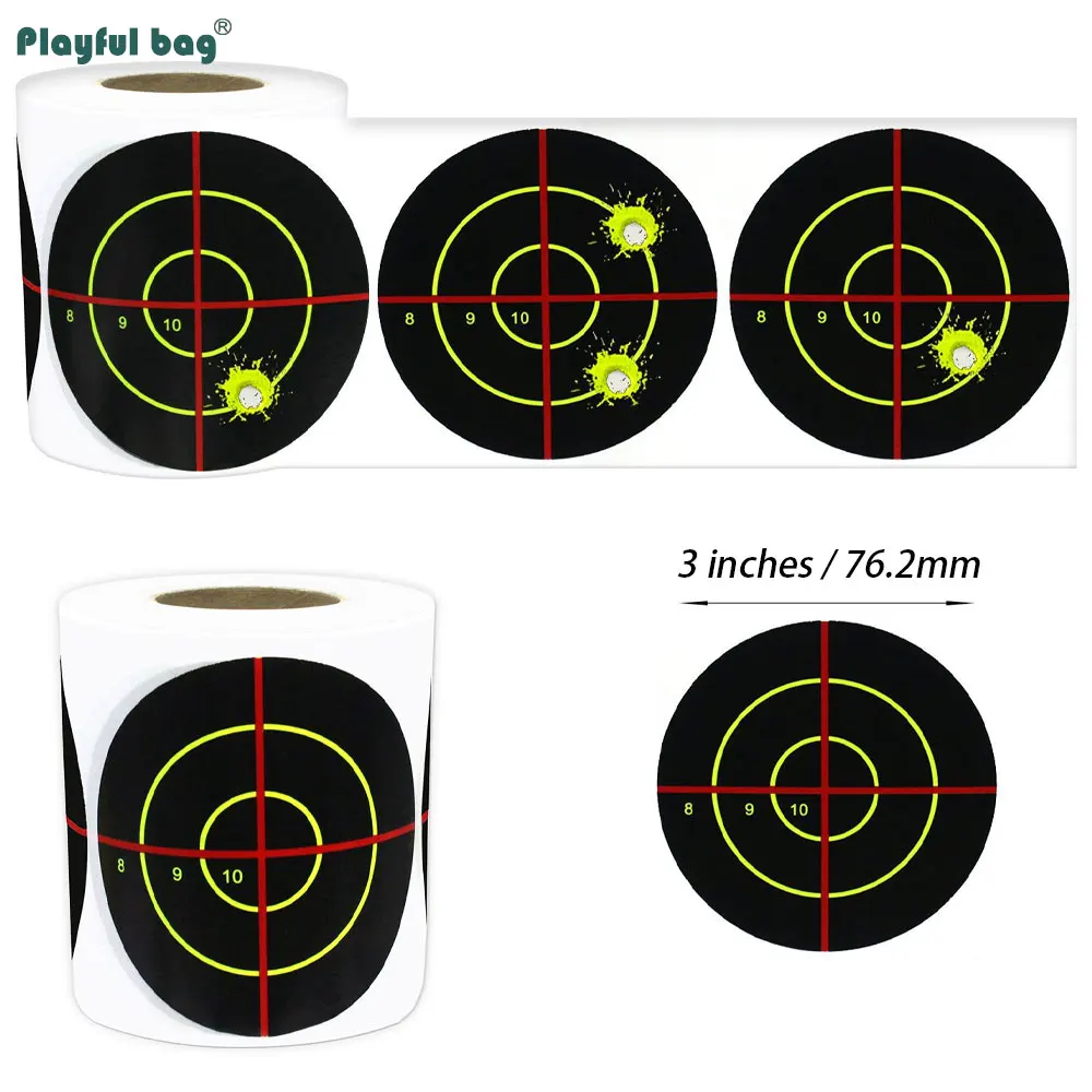 250 uds/rollo de pegatinas de objetivo de salpicaduras de 3 pulgadas, adhesivo de entrenamiento de caza, papel de destino, práctica de tiro Airsoft AQB176 - imagen 3