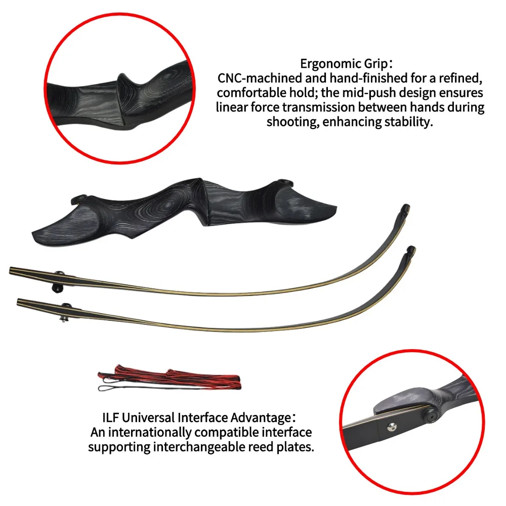 Arco laminado de arce de fibra de vidrio, juego de arco recurvo, mango de madera de ingeniería de 40Ibs con 12 flechas de carbono, tiro de caza al aire libre - imagen 3
