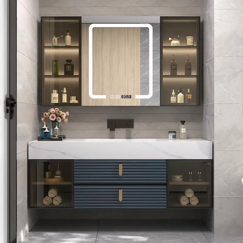Mueble de baño de cerámica sin costuras, ligero y lujoso, combinado con lavabo integrado con placa de roca, moderno y sencillo - imagen 5