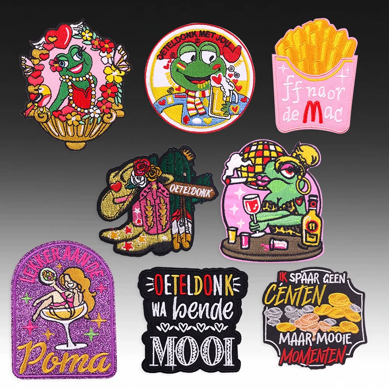 8 unids/set Oeteldonk emblema parches para planchar para ropa parches bordados de Carnaval de Países Bajos para ropa DIY apliques de costura - imagen 2