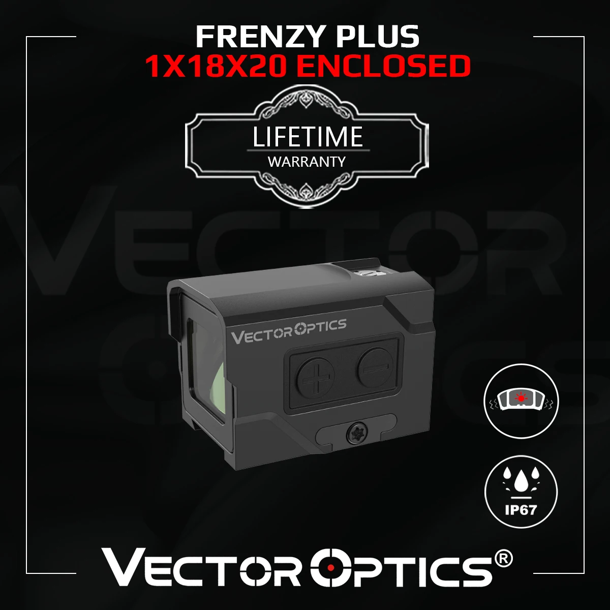 Vector Optics Frenzy Plus 1x18x20 Mira Reflex Cerrada con Punto Rojo, Sensor de Movimiento, VOD Footprint, Compatible con Pistolas Glock y Taurus