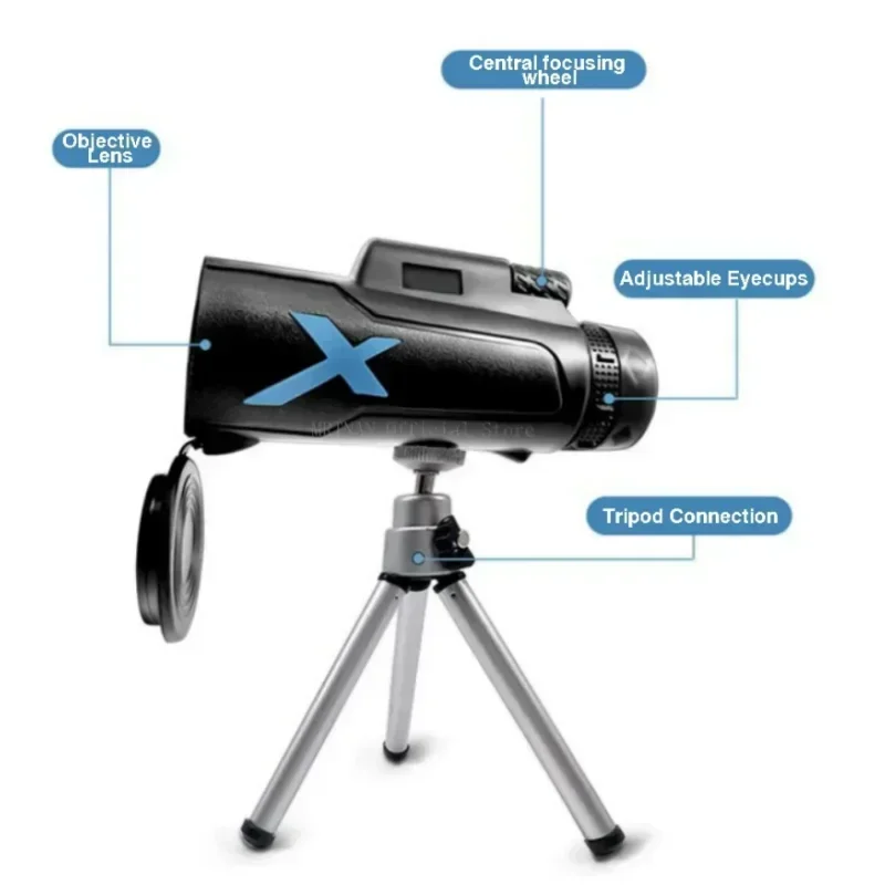Telescopio portátil con Zoom HD de 12x50, potente telescopio plegable de larga distancia para Deportes de caza, viajes de acampada al aire libre - imagen 2
