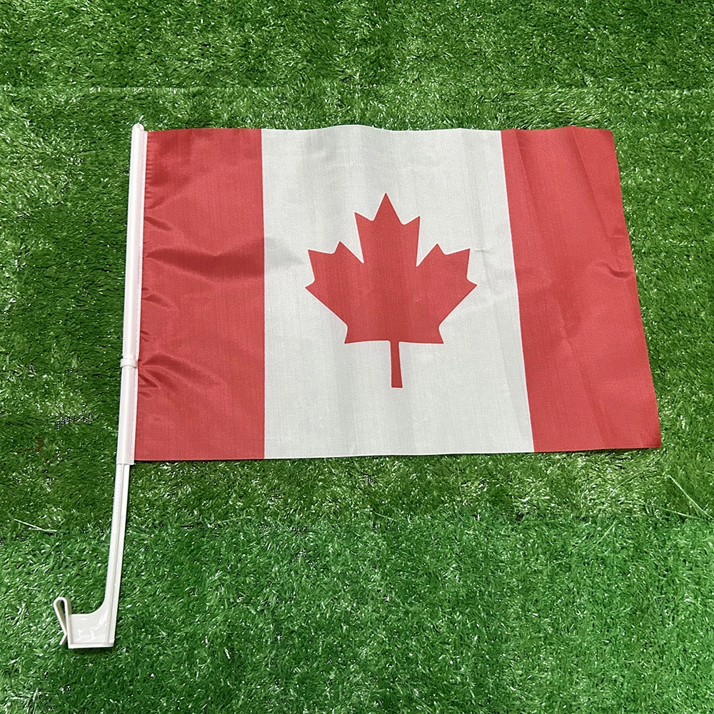 SKY FLAG Bandera del coche de Canadá 30*45 cm Bandera ondulada del coche de Canadá Bandera nacional Bandera ondeante del portador estándar con mástil de plástico