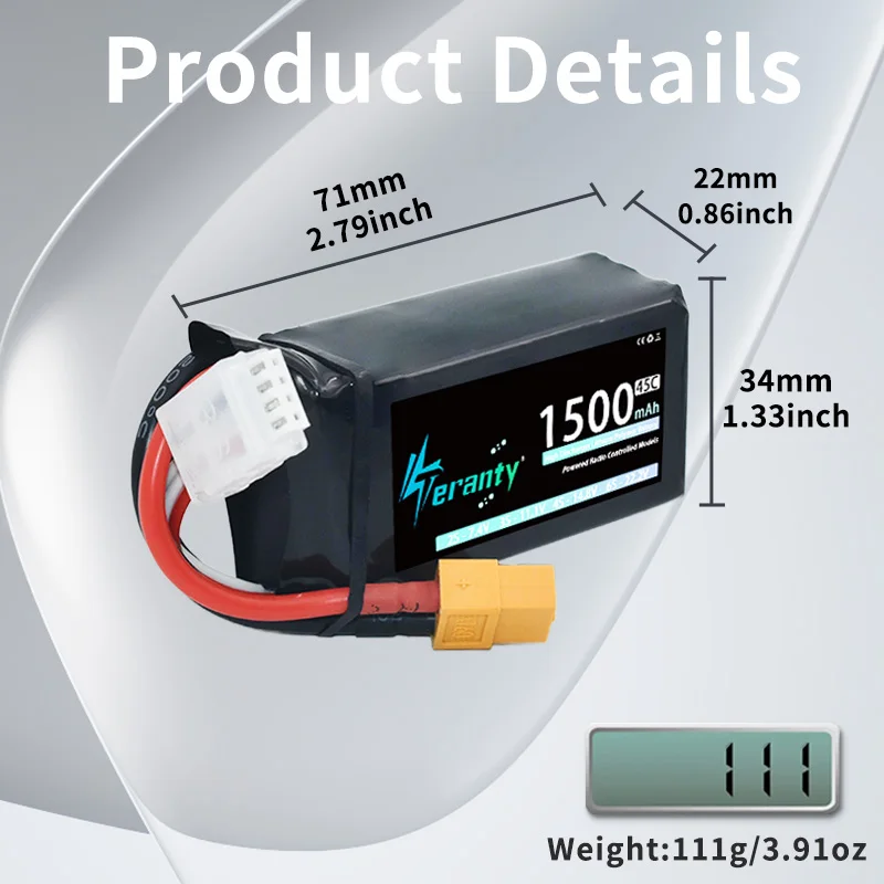 1/2 Uds TERANTY 3S 1500mAh batería Lipo corta 11,1 V 45C con enchufe T/XT30/XT60 para RC coche camión Drone avión FPV RC Hobby piezas - imagen 4