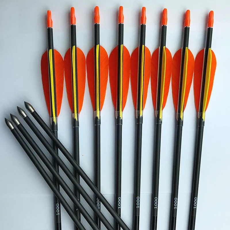 12 Uds flechas de carbono para tiro con arco SP500-1000 ID4.2mm 3 pulgadas pluma de pavo 80gr puntas para arco recurvo tiro de caza con arco largo - imagen 4