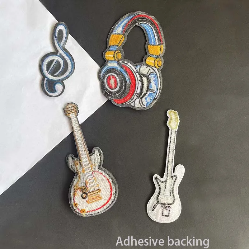 Parches Punk para auriculares, nota musical, insignias de guitarra, pegatinas de transferencia de apliques, parche bordado de tela para planchar para ropa, chaqueta - imagen 4