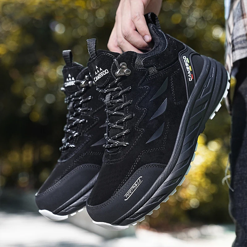 CAMSSOO-Botas de senderismo de cuero de vaca para hombre, zapatos de caza impermeables, botines tácticos de combate en el desierto, zapatillas informales de montaña - imagen 3