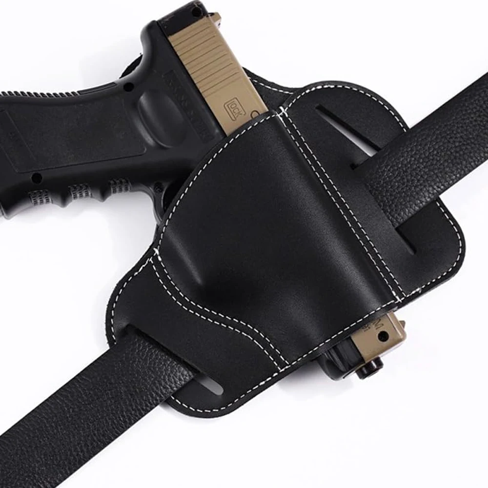 Funda táctica para cinturón de pistola de cuero OWB, funda para panqueques de transporte oculta con 3 ranuras para Colt 1911 Glock Sig Sauer Remington Ruger y más - imagen 2