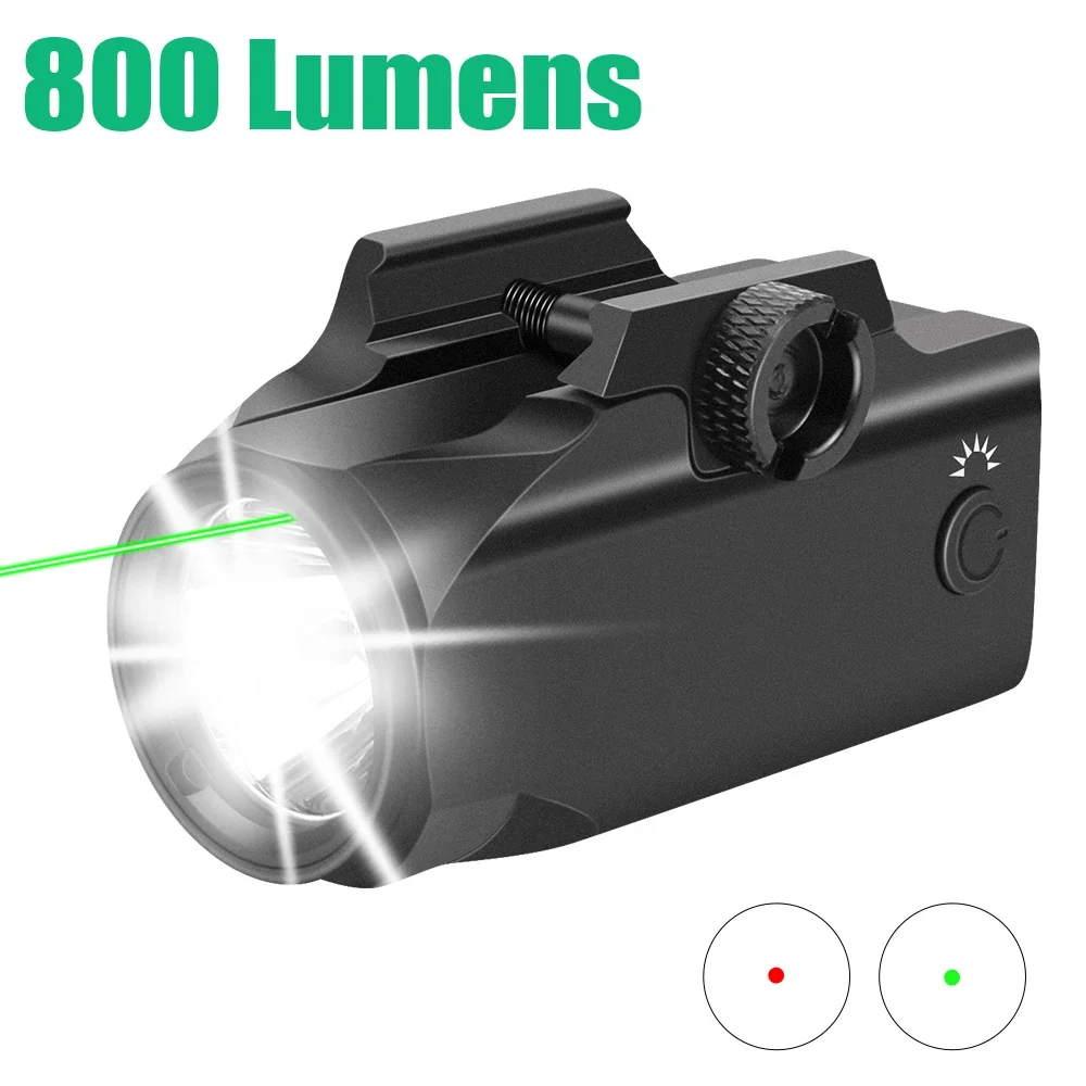 Luz de pistola de 800 lúmenes, linterna láser táctica, mira láser roja y verde, Combo de luz de pistola, linterna para Rifle de pistola Airsoft - imagen 2