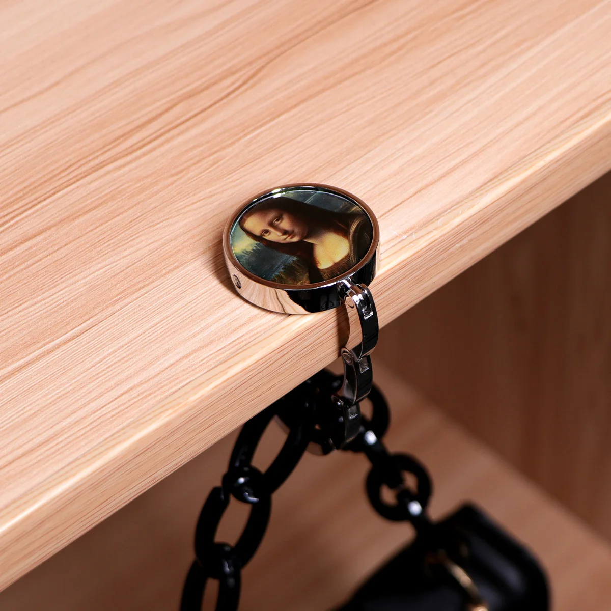 Bolso de mano de moda con pintura al óleo de arte, ganchos plegables de Metal, portatil Portable para bolso, accesorios, ganchos antideslizantes