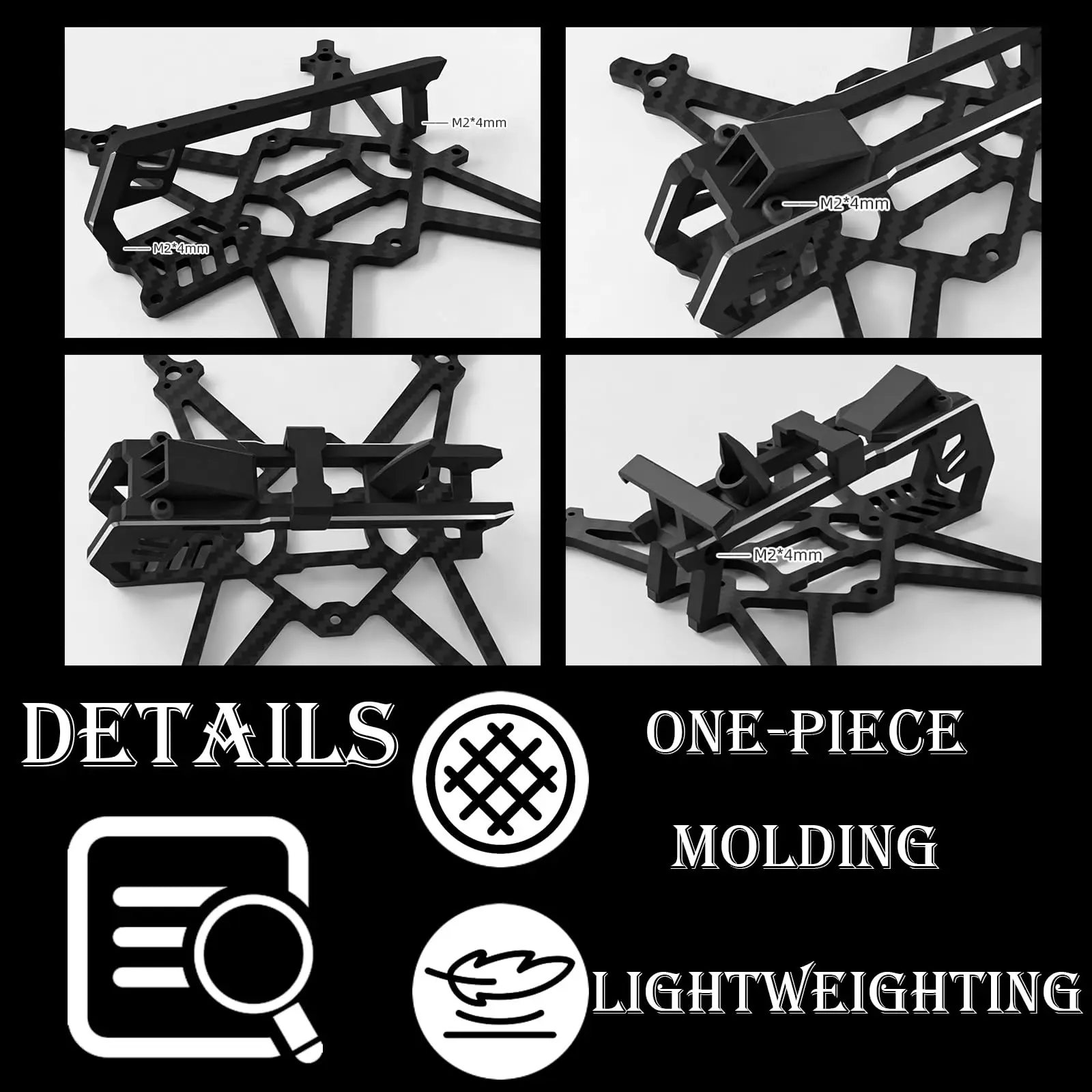 Kit de marco de Dron de carreras con visión en primera persona de 2 pulgadas, marco de palillo de dientes ultraligero de fibra de carbono 3K, marco de aire de Dron de alta velocidad para vuelo interior/exterior - imagen 3