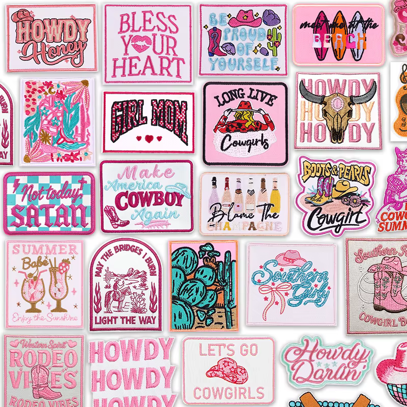 Parche termoadhesivo vaquero rosa bordado para coser y planchar