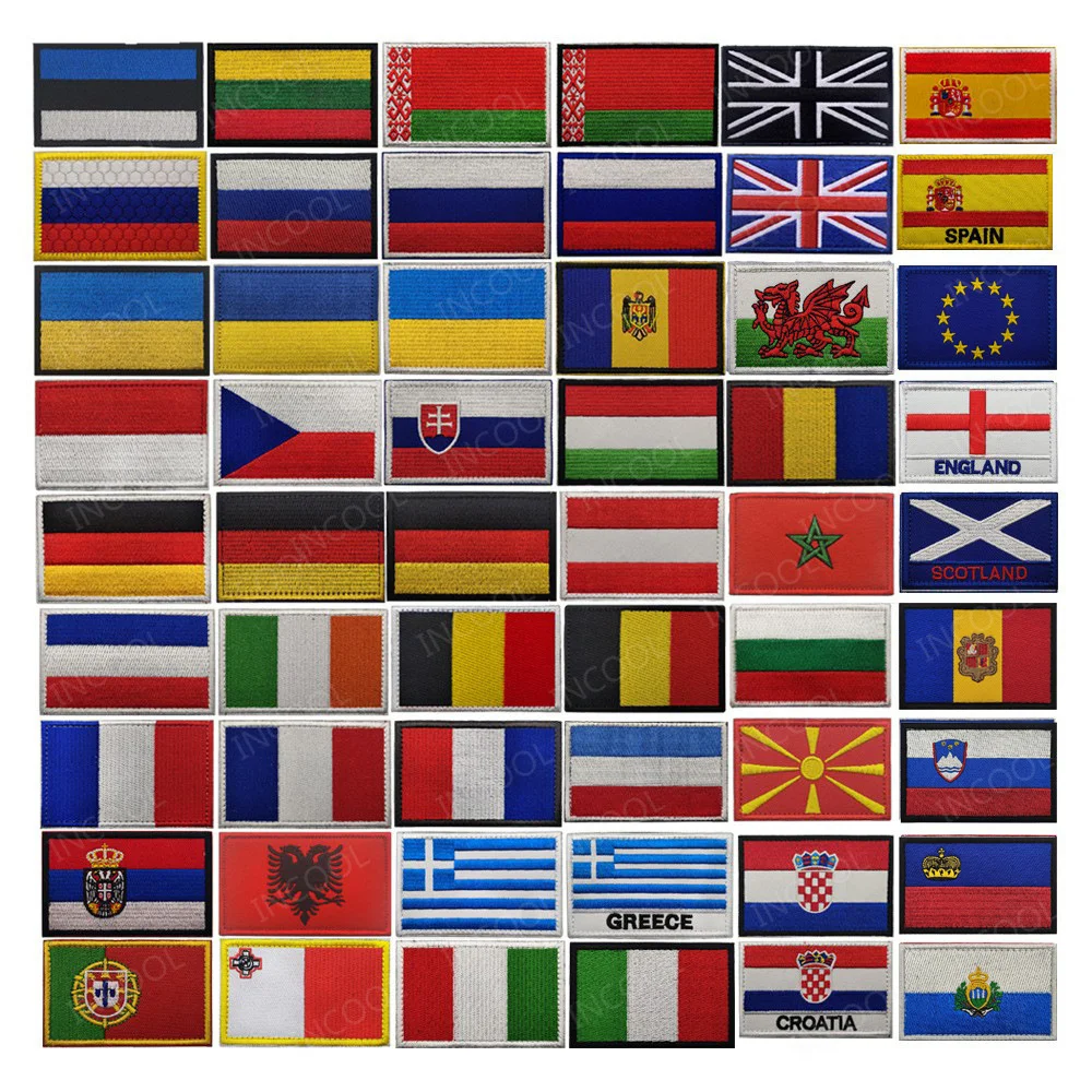 Banderas europeas bandera nacional Alemania Francia Reino Unido España Lituania parche bordado apliques tácticos brazalete insignias decorativas