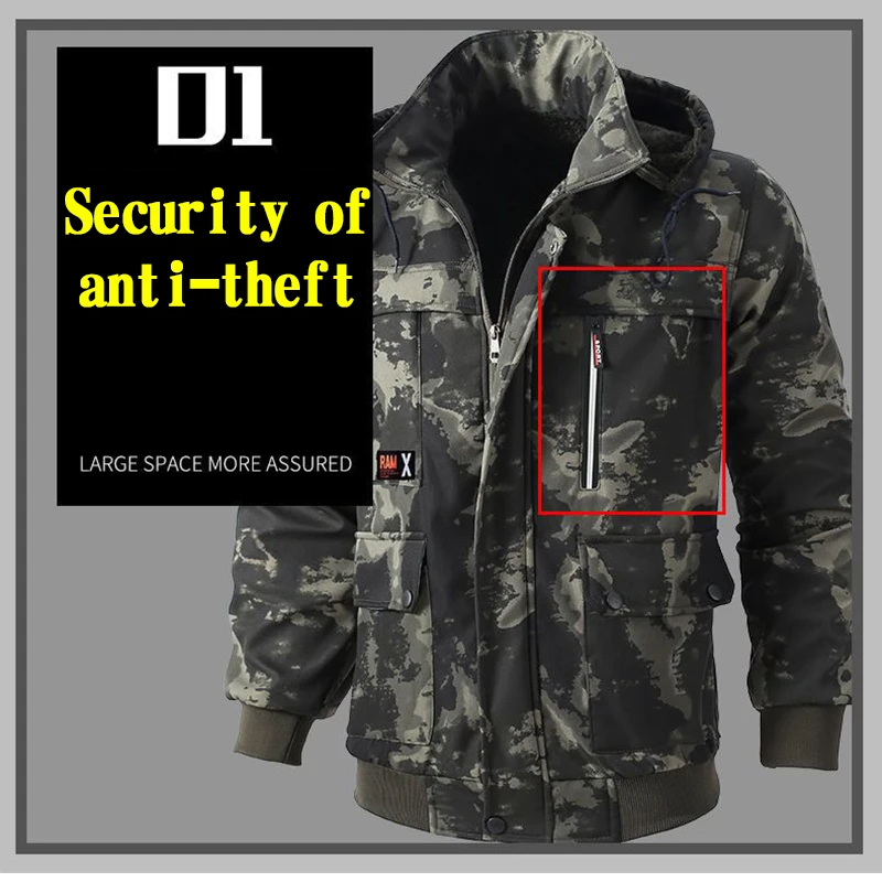 Traje de camuflaje de Cachemira para hombres, terciopelo grueso, cálido, a prueba de viento, ropa de trabajo con capucha, maquinaria de construcción, tela de protección laboral - imagen 4