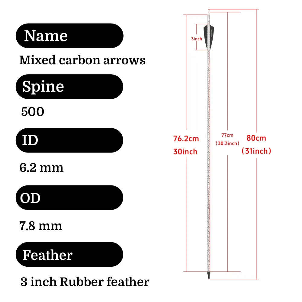 12 Uds tiro con arco flechas de carbono mezcladas Spine500 100 puntas de flecha de hilo de grano para arco recurvo caza tiro práctica objetivo accesorio - imagen 2