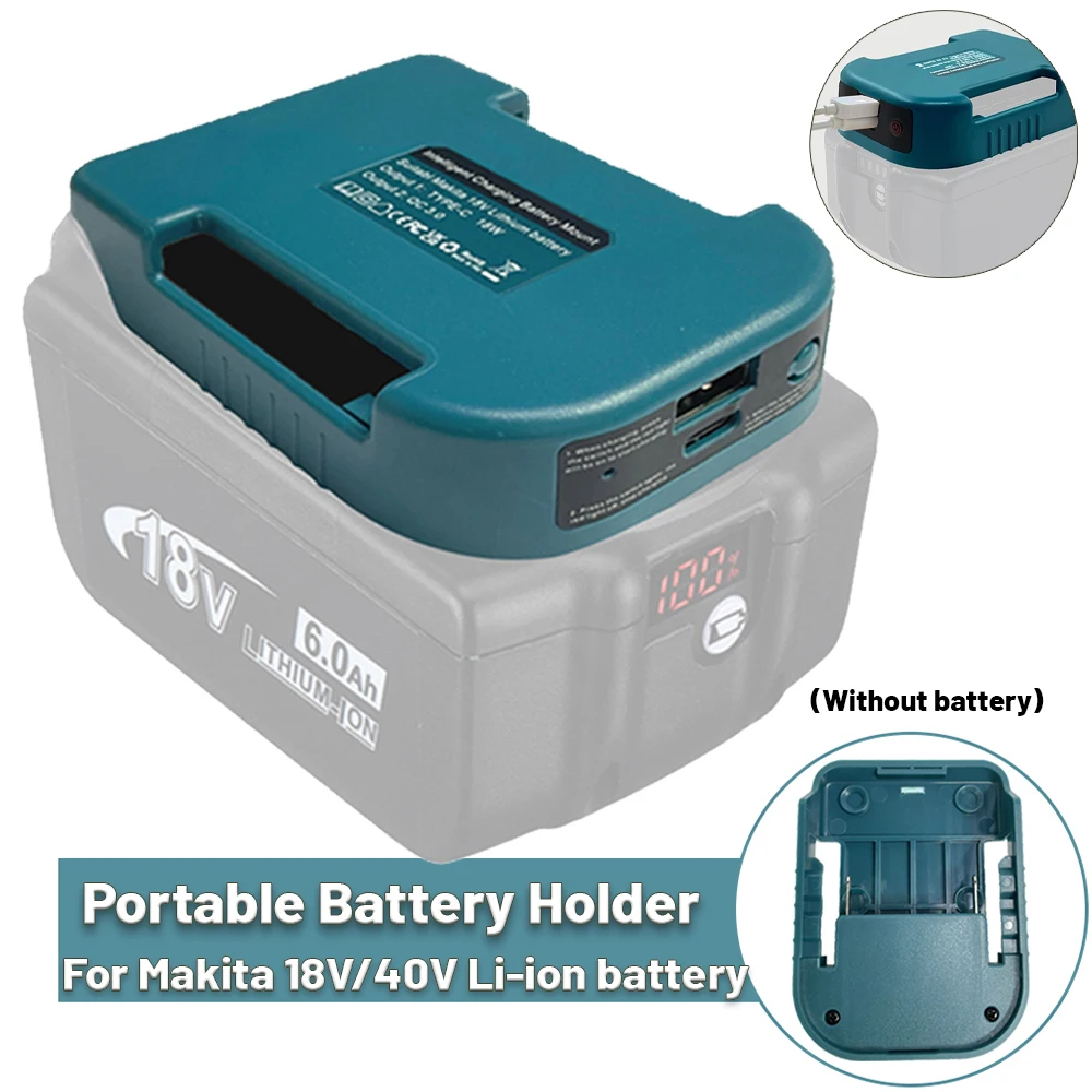 Estante de carga rápida para batería de iones de litio Makita de 18V/40V con puerto USB tipo C adaptador de cargador portátil con hebilla de cinturón - imagen 2