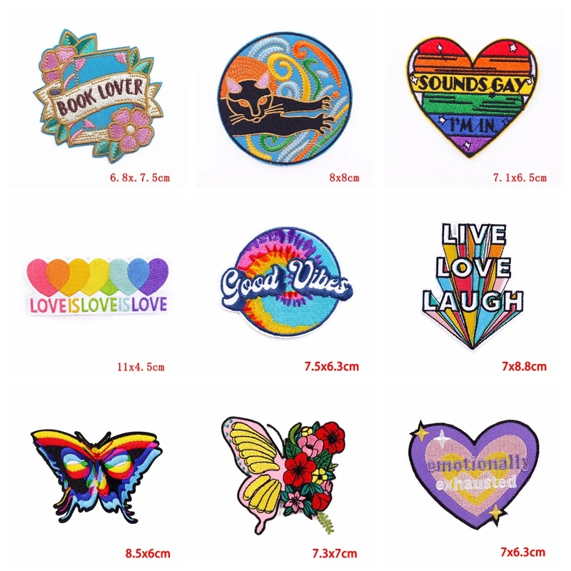 Parche de mariposa arcoíris/Flor de Mandala, bordado de dibujos animados, parches termoadhesivos para planchar en la ropa, 10 unids/lote - imagen 2