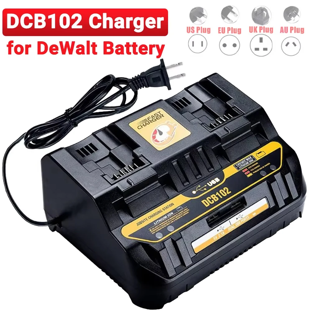 Cargador de batería de iones de litio DCB102 de carga rápida para DeWalt 12V 14,4 V 18V 20V DCB105 DCB200 doble posición de carga con puerto USB