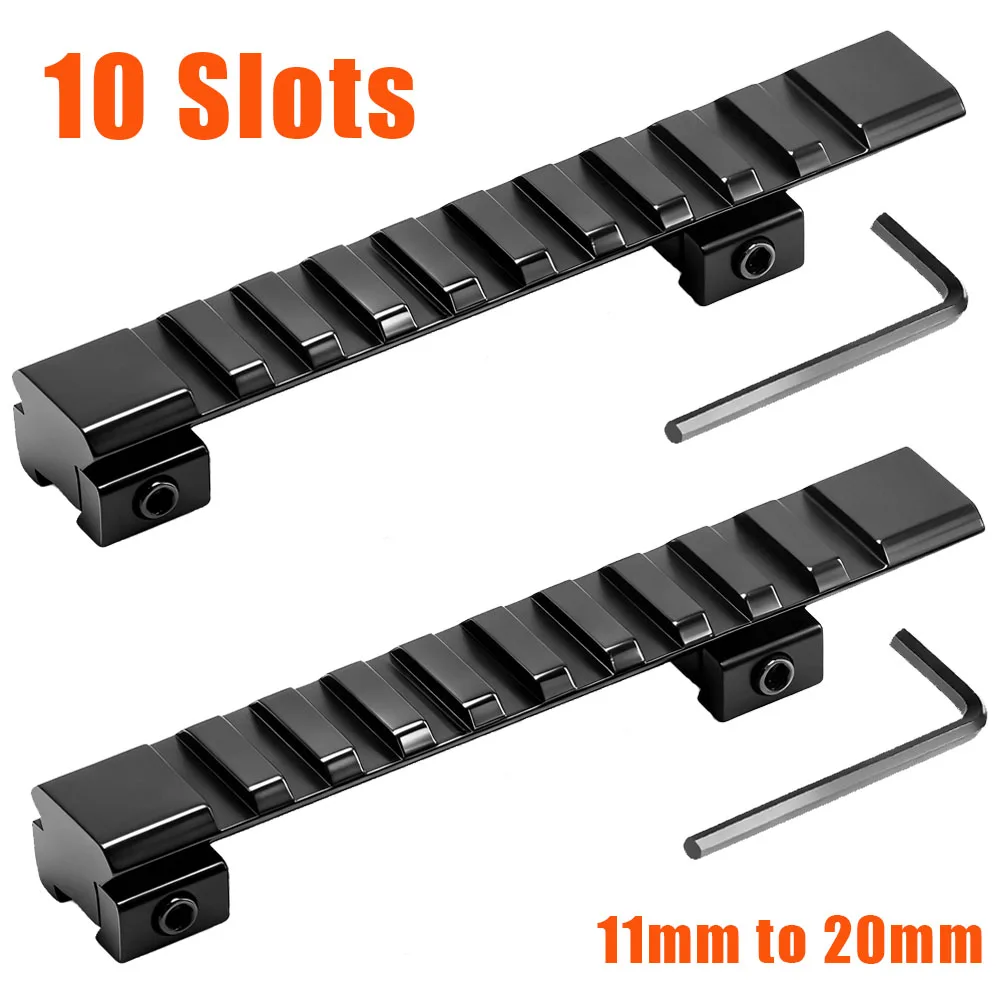 Adaptador de montaje elevador de riel Picatinny de cola de milano de 11mm a 20mm para pistola de aire, alcance de Rifle, montaje de mira de punto rojo, adaptador de riel de 10 ranuras
