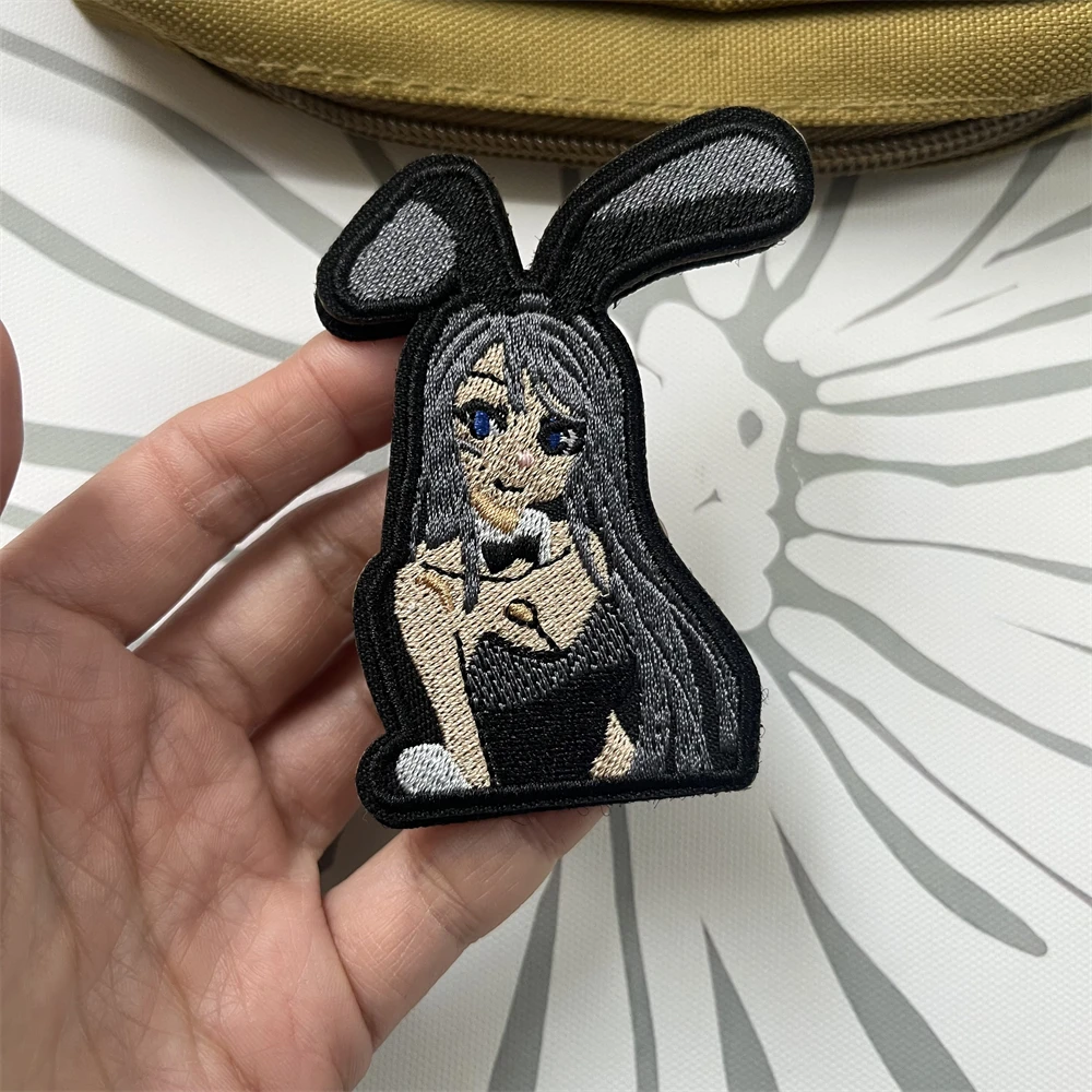 Parches bordados de gancho y bucle de chica conejo para ropa, insignia de moral táctica, pegatinas para mochila y ropa - imagen 4