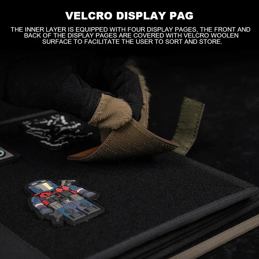 Libro de almacenamiento de brazalete con 4 pegatinas mágicas, gancho y bucle, insignia de moral, página de visualización de pasta, juego Airsoft, brazalete, libro para coleccionar - imagen 5