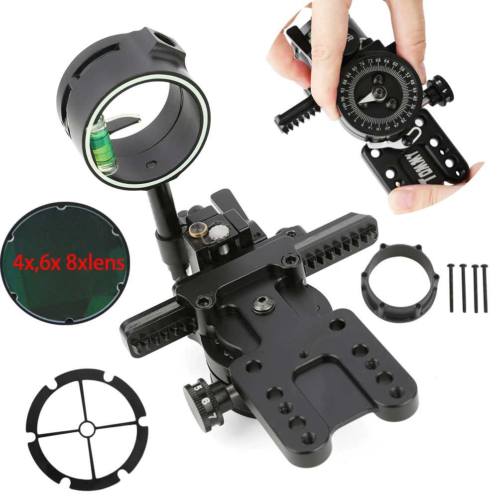 Mira de arco compuesto de 1pin, lente 4/6/8X para caza, fibra óptica de 0,019 pulgadas, mira de tiro con arco ajustable, objetivo de caza para tiro al aire libre