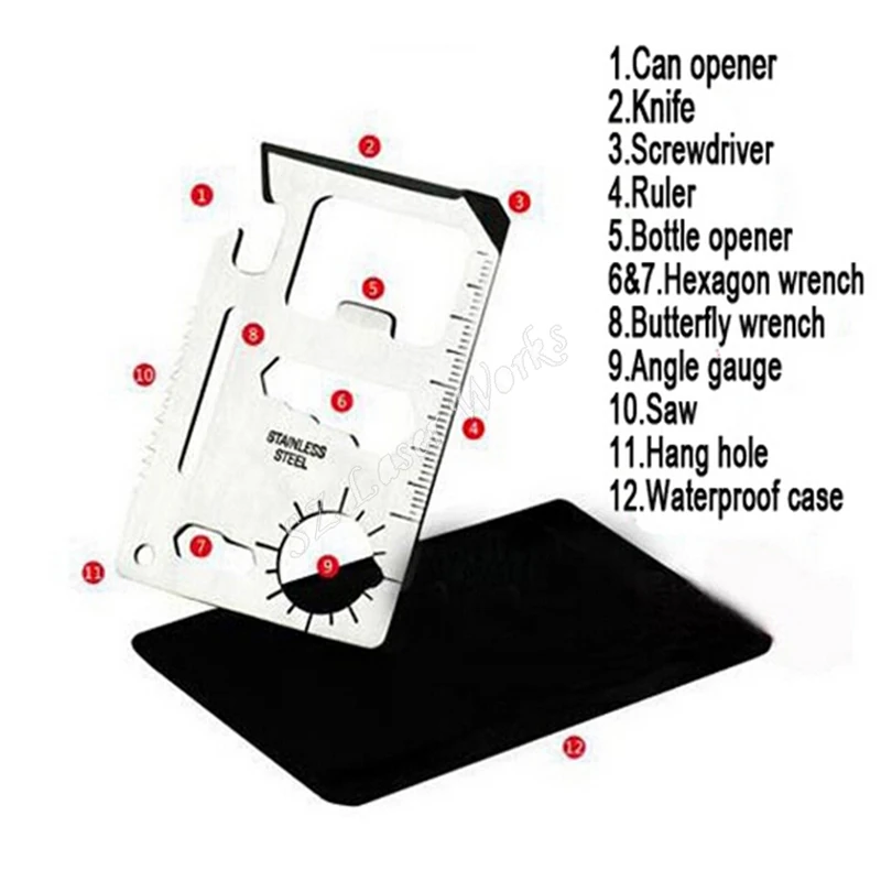 Multiherramientas de metal 11 en 1, cuchillo multifunción para caza al aire libre, supervivencia, Camping, bolsillo militar, tarjeta de crédito, llavero - imagen 2