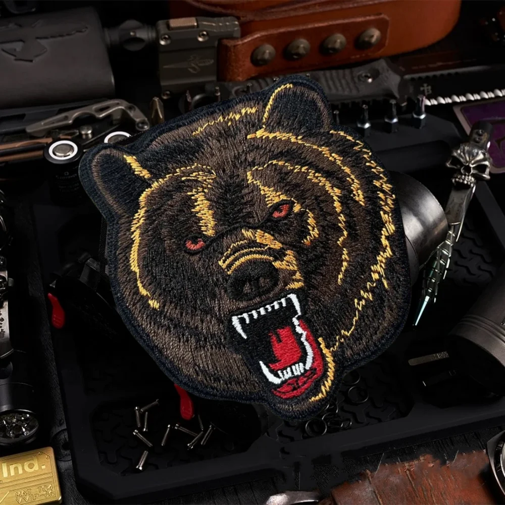Parche táctico de oso pardo, parche de gancho y bucle bordado divertido, insignia de moral del ejército militar, pegatinas decorativas para mochila