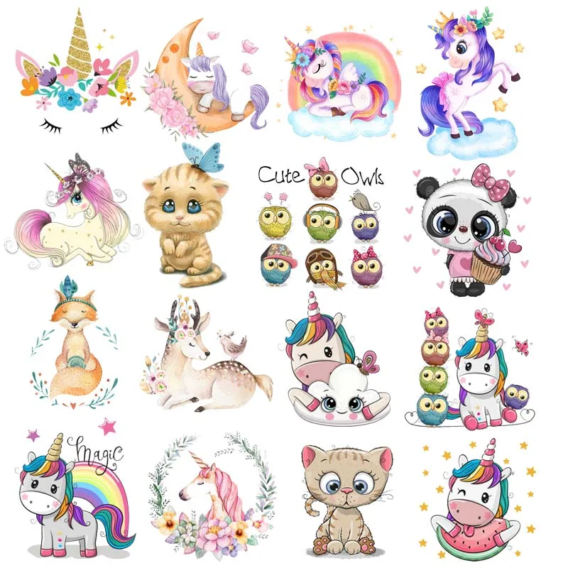 Parches de dibujos animados de unicornio para planchar, transferencia de calor, pegatinas térmicas de vinilo DIY, apliques para ropa - imagen 2