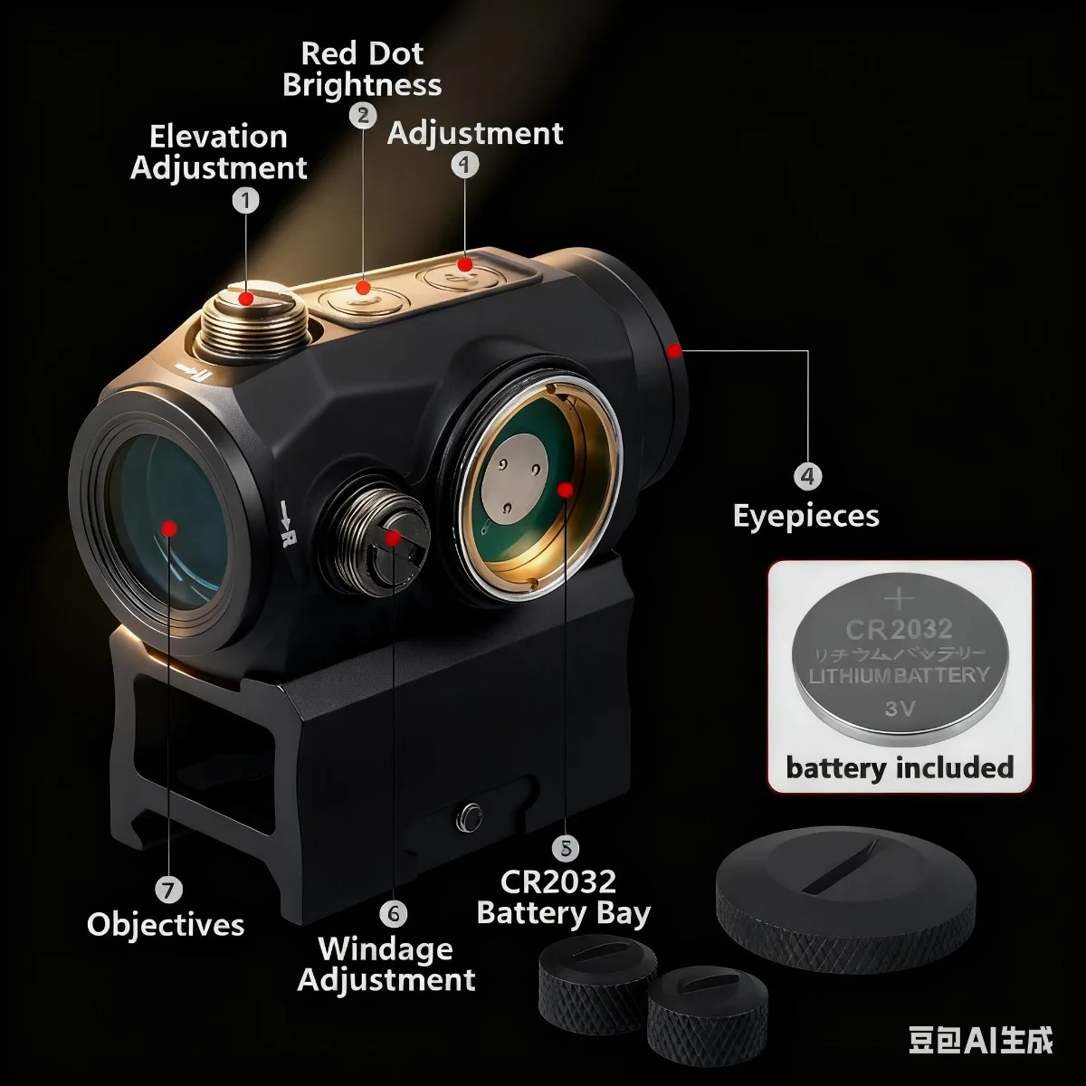 R5 1x20mm 2 MOA Red Dot Sight Reflex Riflescope alcance de caza con montaje Riser 20mm Rail co-Witness holográfico AR15 - imagen 4