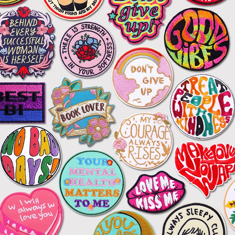 Parches bordados con rayas y apliques de palabras positivas para ropa, no se desventa, parches para planchar para ropa, lemas personalizados