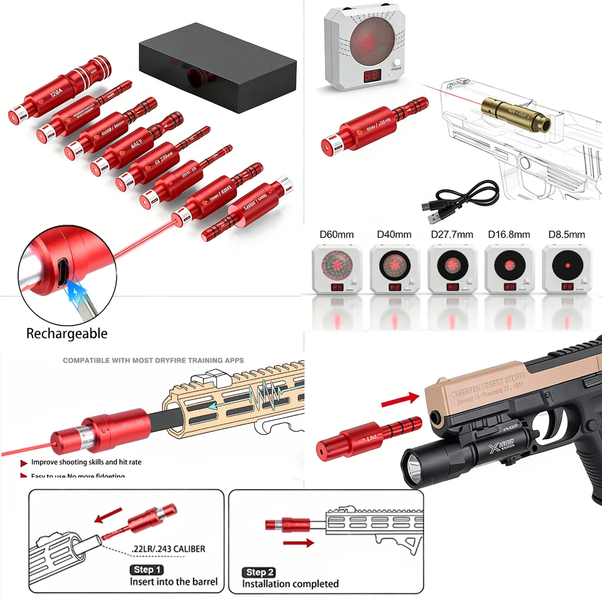 Balas de Entrenamiento de Disparo en Seco de Doble Propósito de 9 mm 22LR, 38SPL 12GA 7.62X39 mm, Balas de Entrenamiento Láser Controladas, Mira Láser - imagen 2