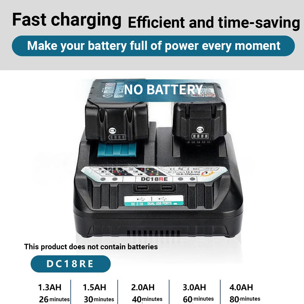 Cargador de batería de doble puerto DC18RE para Makita 14,4 V 10,8 V 12V 18V batería de iones de litio 3A cargador de batería de litio para herramientas eléctricas - imagen 5