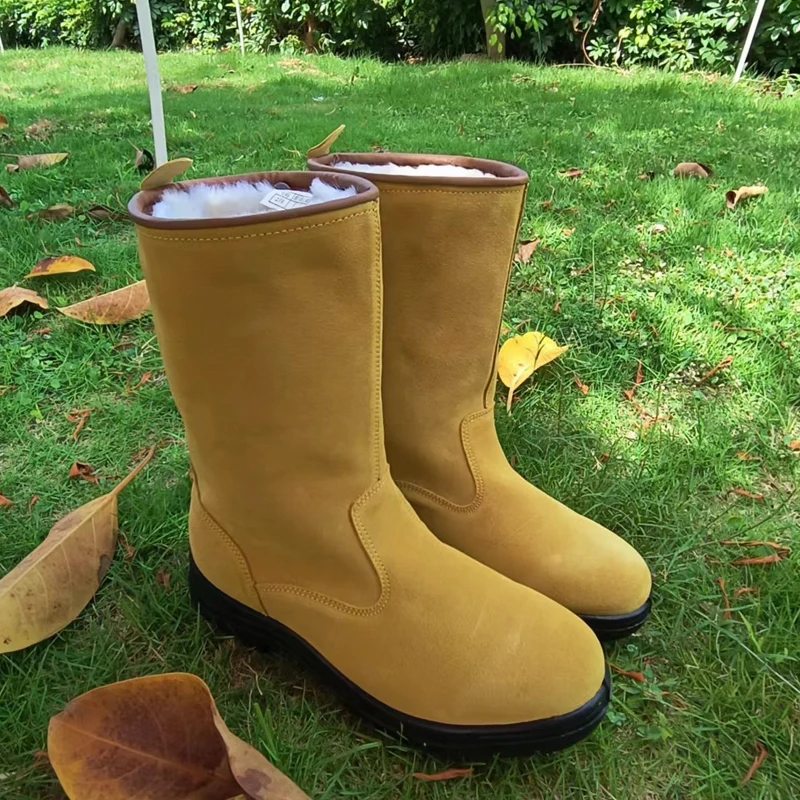 KOWM zapatos de senderismo de piel de vaca para hombre, zapatos de seguridad impermeables para caza, botas de nieve de lana, zapatos tobilleros, zapatillas de Trekking - imagen 2