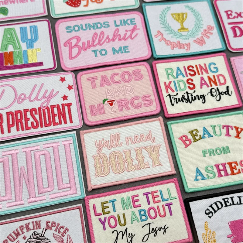 Parches bordados con letras rosas para ropa, parches para planchar DIY para ropa, parche de palabra con eslogan de dibujos animados en insignia para ropa - imagen 2