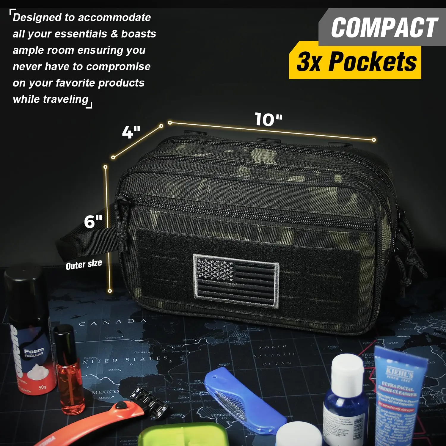 Neceser táctico para hombre, bolsa de higiene separada en seco y húmedo, Kit de afeitado Dopp pequeño y compacto, bolsas Molle, bolsas de ducha de viaje EDC - imagen 3