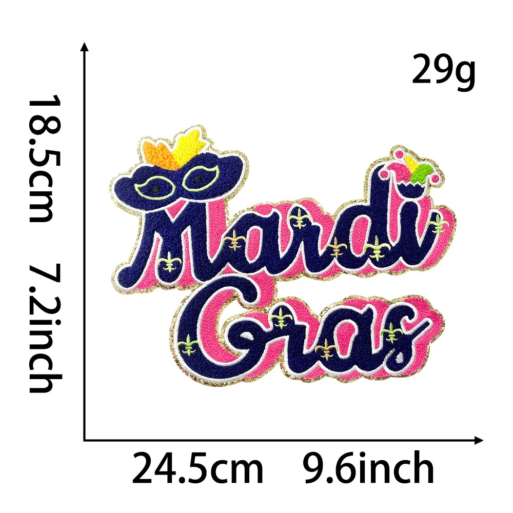 Parche termoadhesivo chenilla Mardi Gras grande – Carnaval para ropa - imagen 4