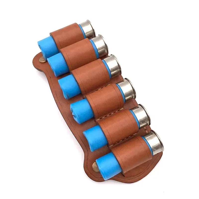 Bolsa táctica de cuero para revistas de calibre 12, bolsa de almacenamiento para balas de 6 disparos, soporte para carcasa de munición, funda para cinturón de cartucho - imagen 2