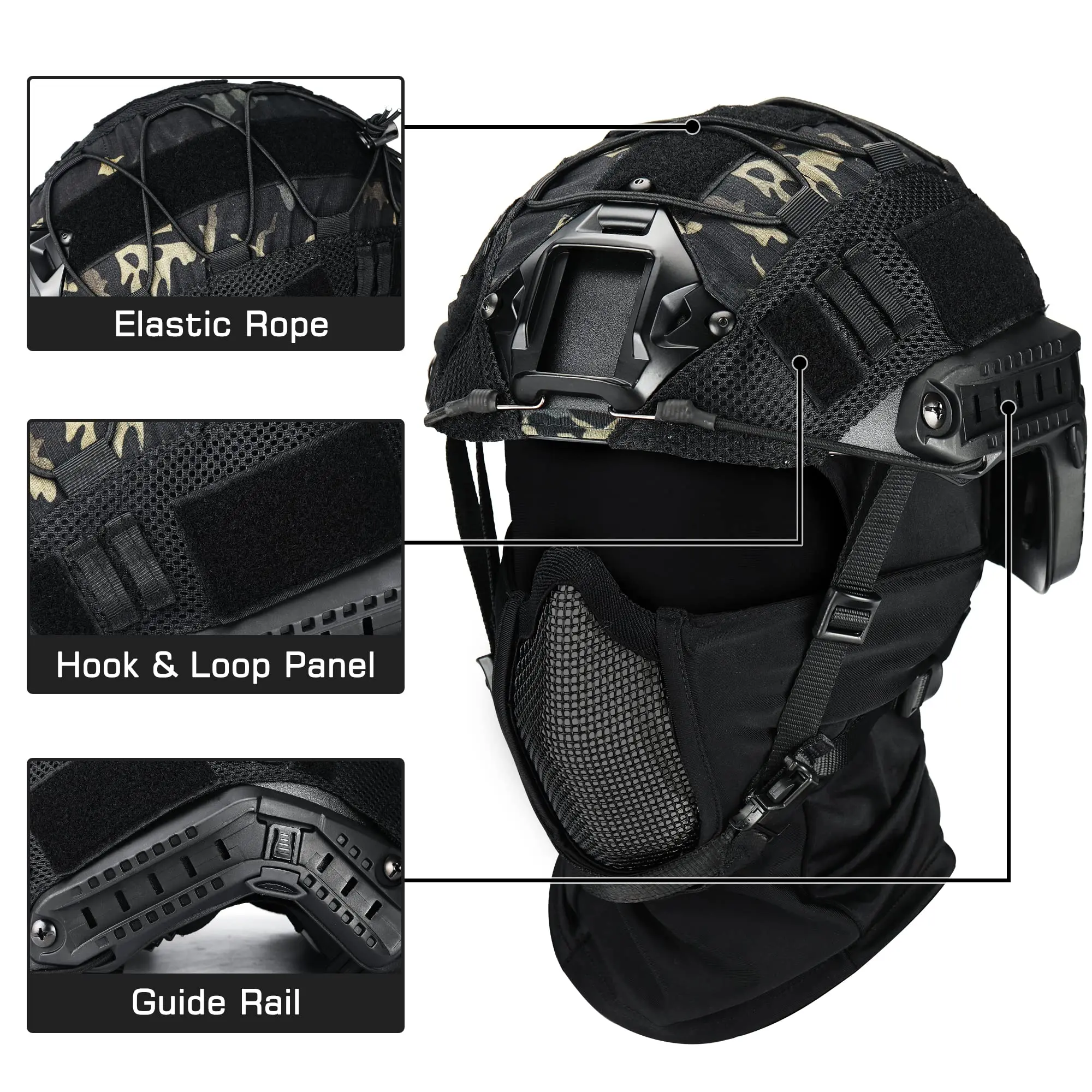 AQzxdc Casco táctico rápido Airsoft con máscara de malla, casco de Paintbal tipo PJ con soporte NVG para deportes al aire libre, juego CS - imagen 2