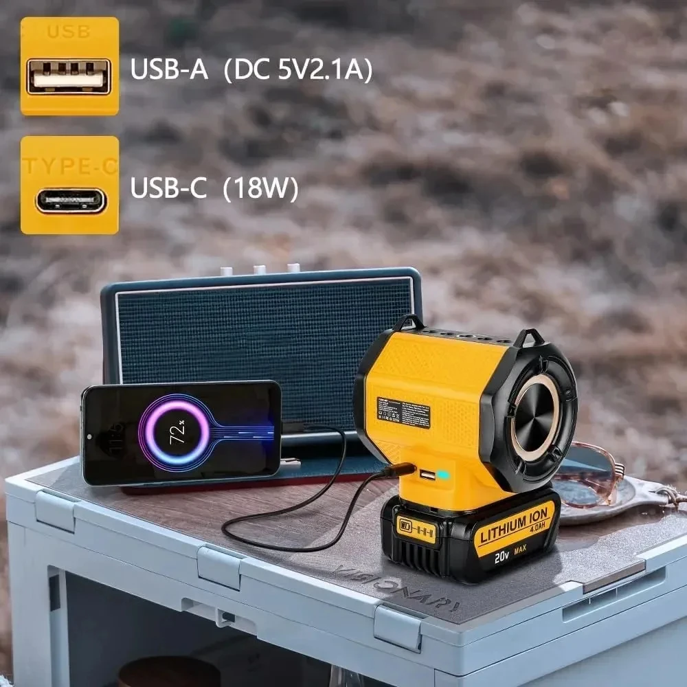 Altavoz portátil con puerto USB tipo C, amplificador de altavoz compatible con Bluetooth para batería de iones de litio Dewalt de 18V y 20V - imagen 5