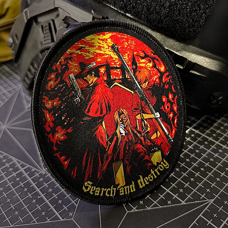 Parche táctico de personajes de Anime japonés, insignia de moral de personaje Hellsing, brazalete con gancho y bucle, pegatina para rascar y destruir - imagen 3