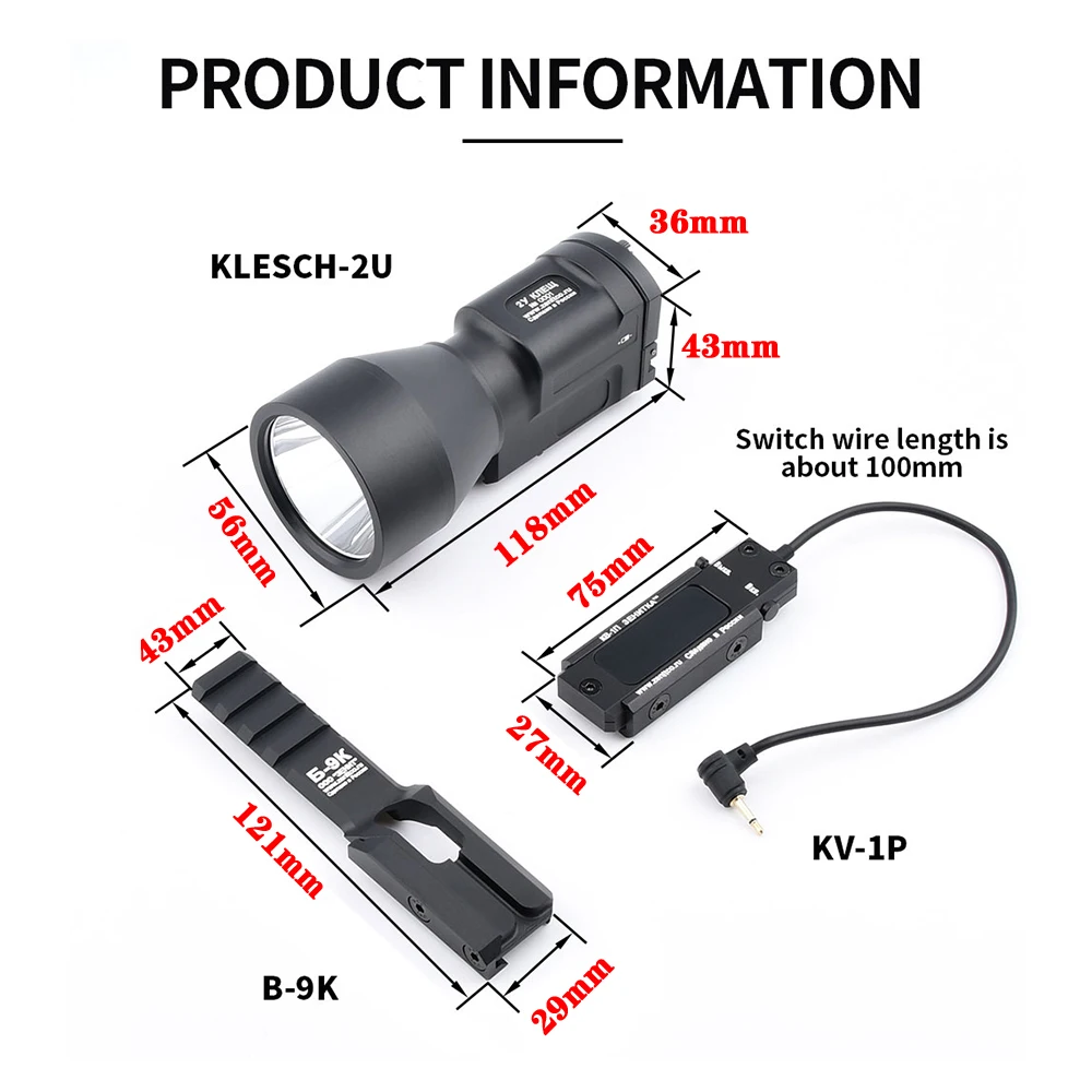 Linterna táctica Klesch 2U 2P LED airsoft AK47 – estroboscopio interruptor remoto - imagen 4