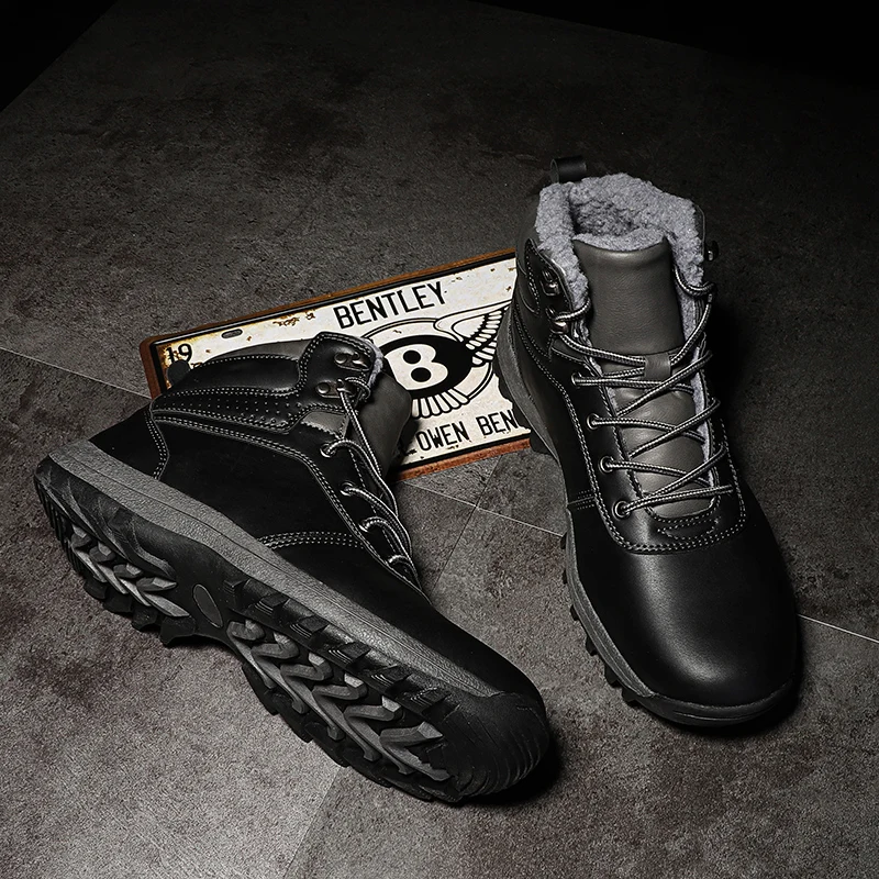 HIKEUP-Botas de invierno de algodón para hombre, zapatos de senderismo al aire libre, ropa de trabajo deportiva de alta calidad, zapatos cálidos de terciopelo - imagen 3