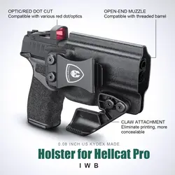 Solo apto para Hellcat Pro, funda Kydex, clip de cinturón totalmente metálico, clip de metal de 1,75 ", corte óptico, funda de transporte ocultadora IWB, mano derecha