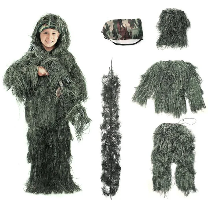 Airsoft Paintball niños ropa de caza trajes Ghillie niño camuflaje táctico selva militar 3D hoja de arce traje biónico - imagen 3